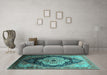 Machine Washable Oriental Turquoise Industrial Area Rugs in a Living Room,, wshurb2104turq