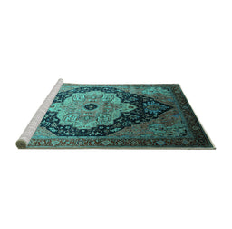Sideview of Machine Washable Oriental Turquoise Industrial Area Rugs, wshurb2104turq