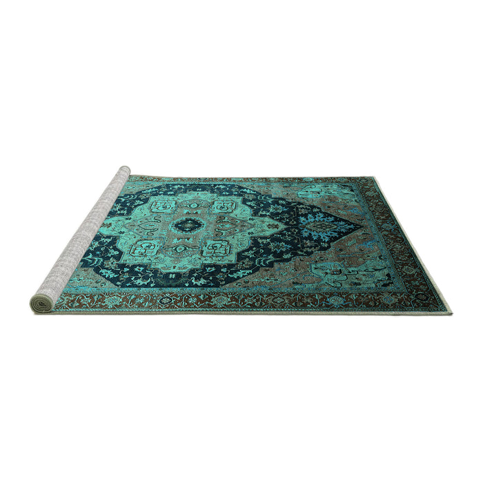 Sideview of Machine Washable Oriental Turquoise Industrial Area Rugs, wshurb2104turq