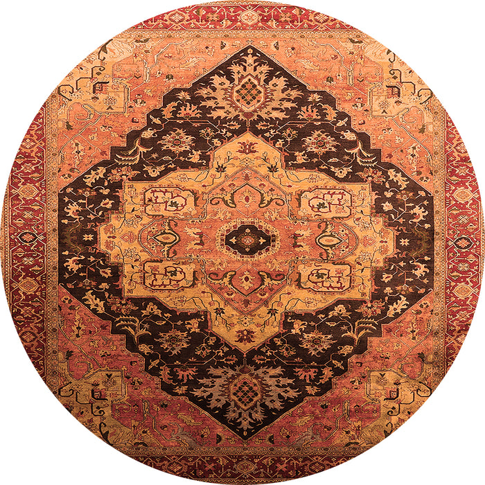 Round Machine Washable Oriental Orange Industrial Area Rugs, wshurb2104org