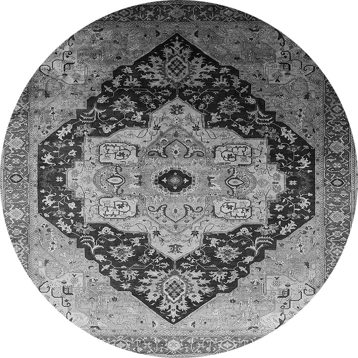 Round Machine Washable Oriental Gray Industrial Rug, wshurb2104gry