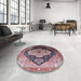 Round Mid-Century Modern Pink Oriental Rug in a Office, urb2104