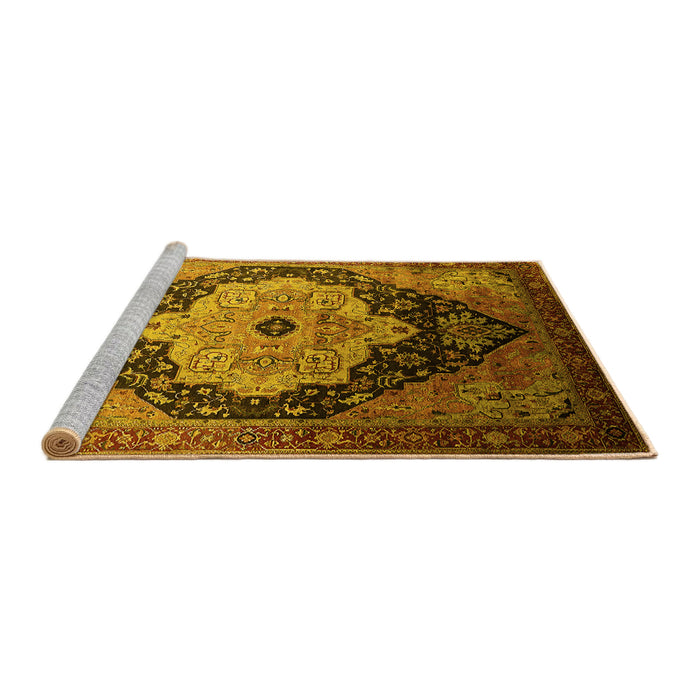 Sideview of Machine Washable Oriental Yellow Industrial Rug, wshurb2104yw