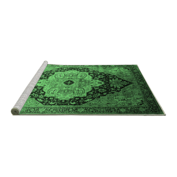 Sideview of Machine Washable Oriental Emerald Green Industrial Area Rugs, wshurb2104emgrn