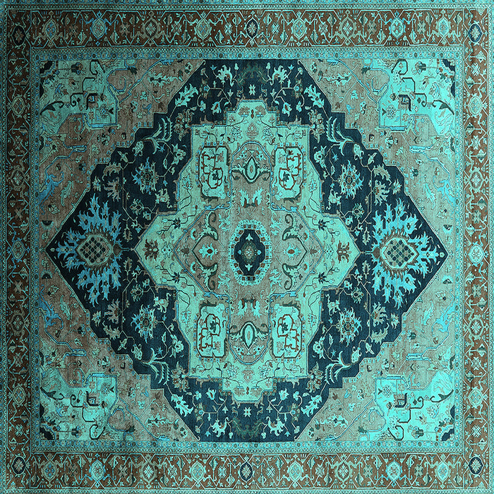 Square Machine Washable Oriental Turquoise Industrial Area Rugs, wshurb2104turq