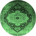 Round Oriental Emerald Green Industrial Rug, urb2104emgrn