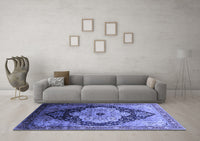 Machine Washable Oriental Blue Industrial Rug, wshurb2104blu