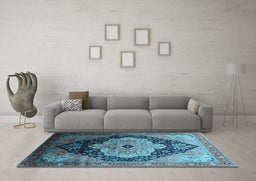 Machine Washable Oriental Light Blue Industrial Rug in a Living Room, wshurb2104lblu