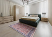 Mid-Century Modern Silver Pink Oriental Rug in a Bedroom, urb2105