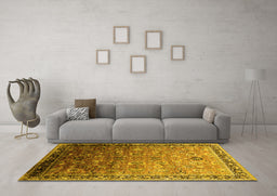 Machine Washable Oriental Yellow Industrial Rug in a Living Room, wshurb2105yw