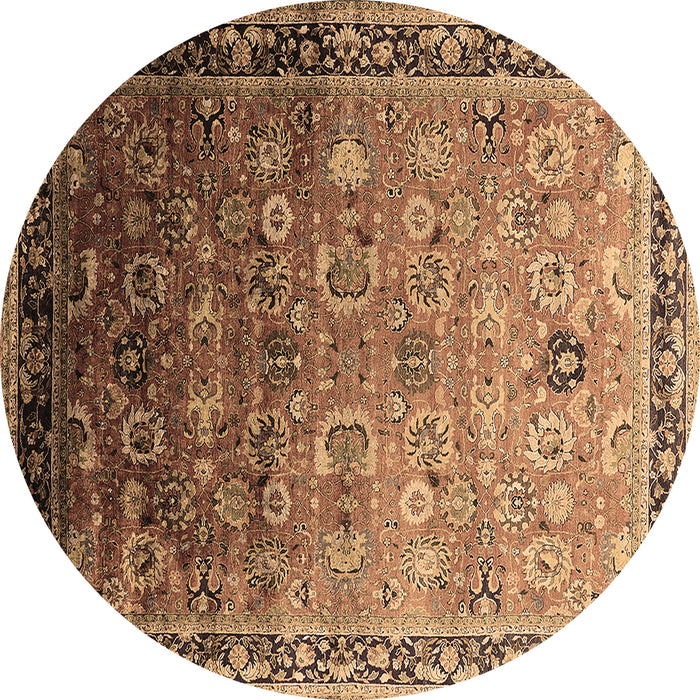 Round Machine Washable Oriental Brown Industrial Rug, wshurb2105brn