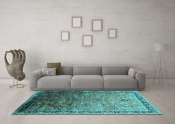 Machine Washable Oriental Turquoise Industrial Area Rugs in a Living Room,, wshurb2105turq