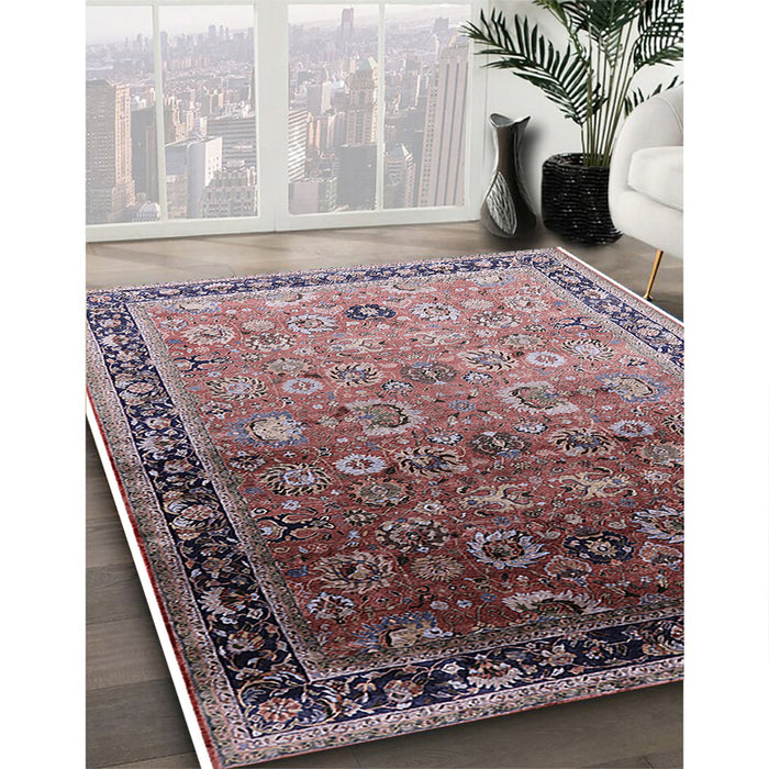 Mid-Century Modern Silver Pink Oriental Rug in Family Room, urb2105