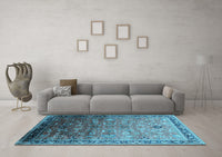 Machine Washable Oriental Light Blue Industrial Rug, wshurb2105lblu