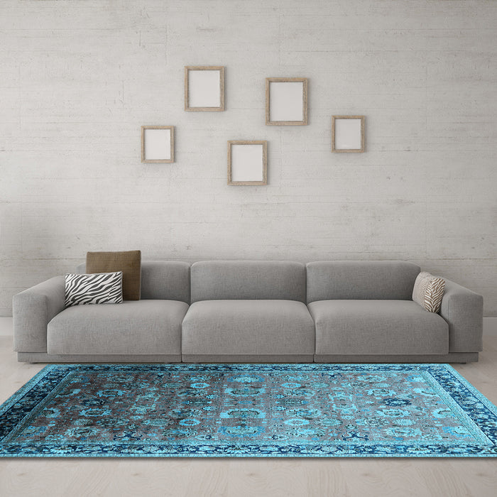 Machine Washable Oriental Light Blue Industrial Rug in a Living Room, wshurb2105lblu