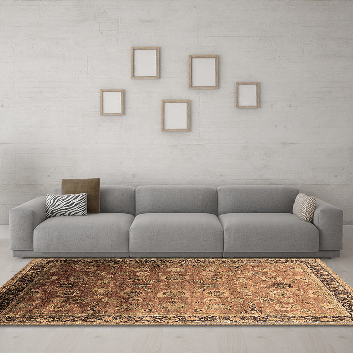 Machine Washable Oriental Brown Industrial Rug in a Living Room,, wshurb2105brn