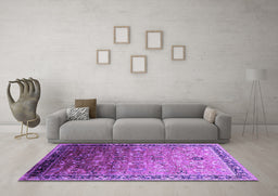 Machine Washable Oriental Purple Industrial Area Rugs in a Living Room, wshurb2105pur