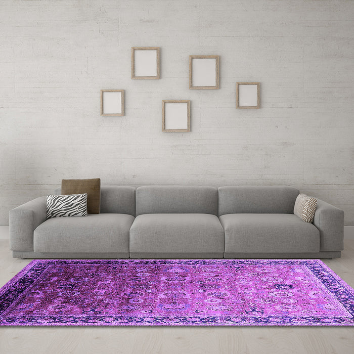 Machine Washable Oriental Purple Industrial Area Rugs in a Living Room, wshurb2105pur