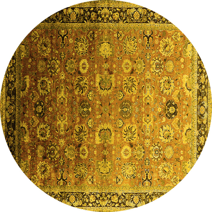 Round Machine Washable Oriental Yellow Industrial Rug, wshurb2105yw