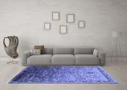 Machine Washable Oriental Blue Industrial Rug in a Living Room, wshurb2105blu