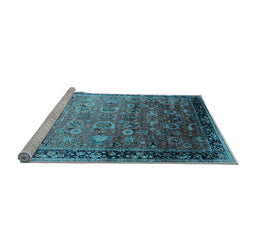 Sideview of Machine Washable Oriental Light Blue Industrial Rug, wshurb2105lblu