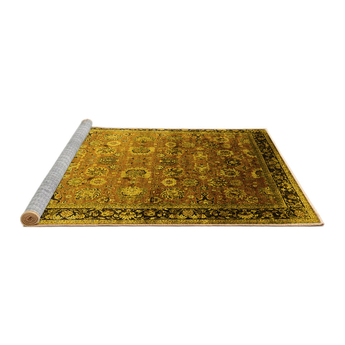 Sideview of Machine Washable Oriental Yellow Industrial Rug, wshurb2105yw
