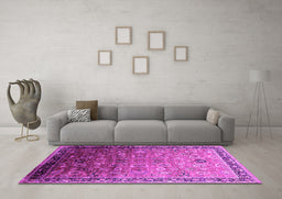 Machine Washable Oriental Pink Industrial Rug in a Living Room, wshurb2105pnk