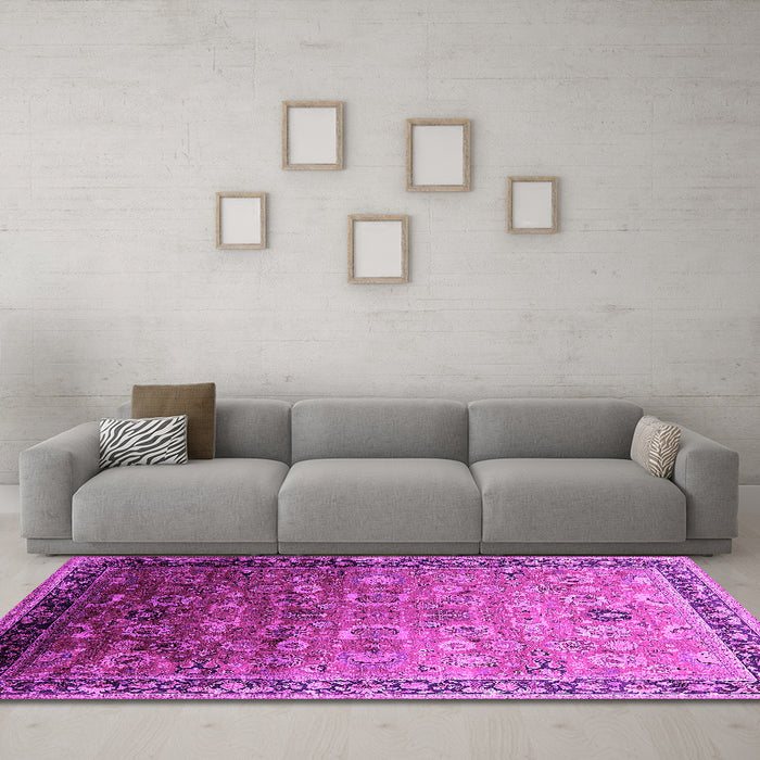 Machine Washable Oriental Pink Industrial Rug in a Living Room, wshurb2105pnk