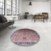 Round Mid-Century Modern Silver Pink Oriental Rug in a Office, urb2105