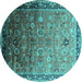 Round Machine Washable Oriental Turquoise Industrial Area Rugs, wshurb2105turq