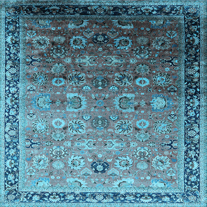 Square Machine Washable Oriental Light Blue Industrial Rug, wshurb2105lblu
