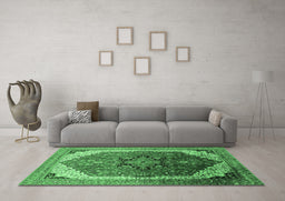 Machine Washable Oriental Emerald Green Industrial Area Rugs in a Living Room,, wshurb2106emgrn