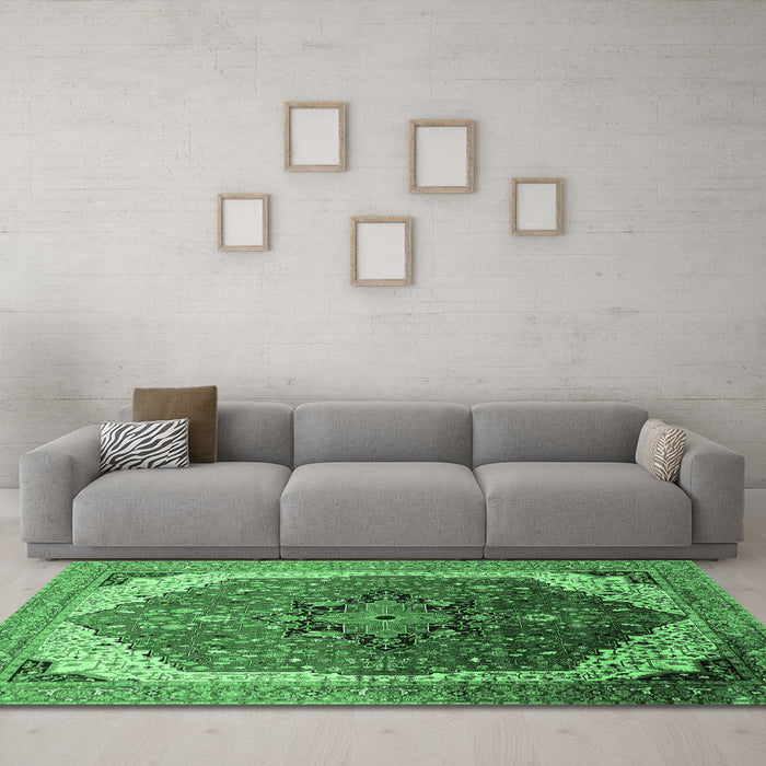 Machine Washable Oriental Emerald Green Industrial Area Rugs in a Living Room,, wshurb2106emgrn
