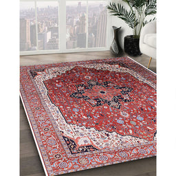 Mid-Century Modern Silver Pink Oriental Rug in Family Room, urb2106