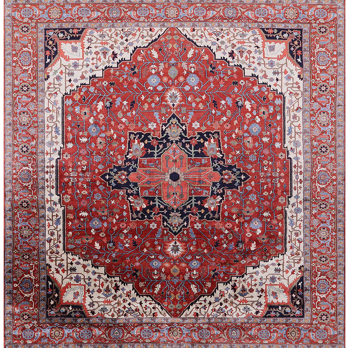 Square Mid-Century Modern Silver Pink Oriental Rug, urb2106