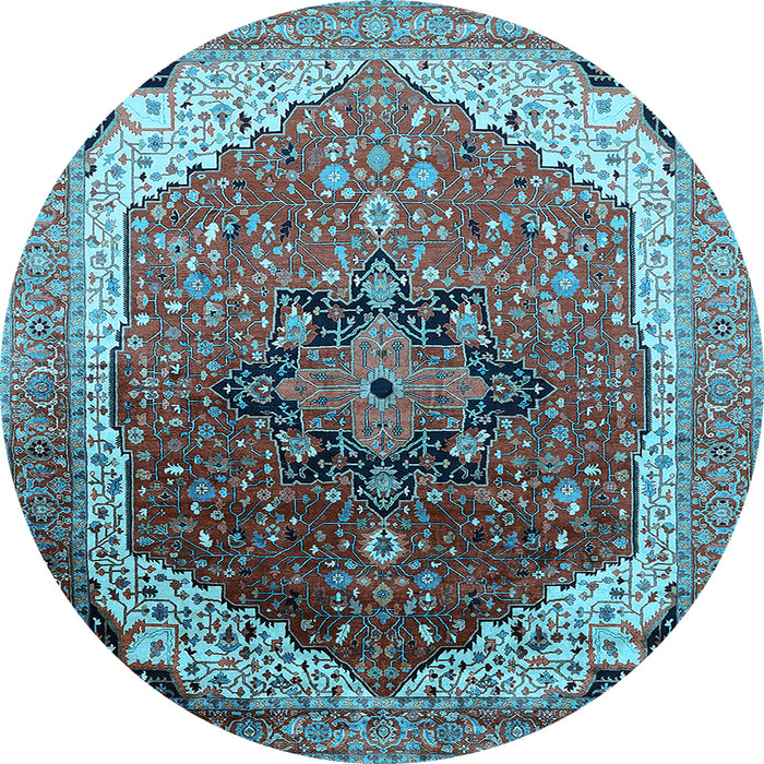 Round Machine Washable Oriental Light Blue Industrial Rug, wshurb2106lblu