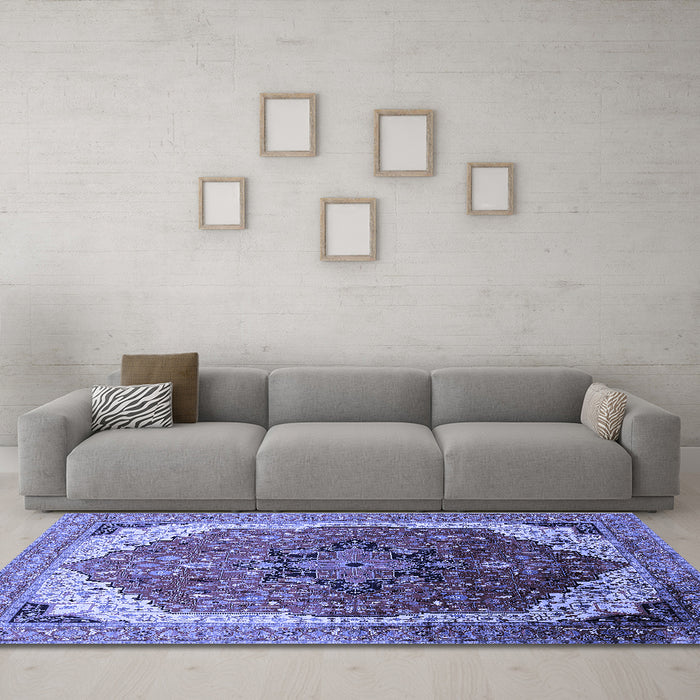 Machine Washable Oriental Blue Industrial Rug in a Living Room, wshurb2106blu