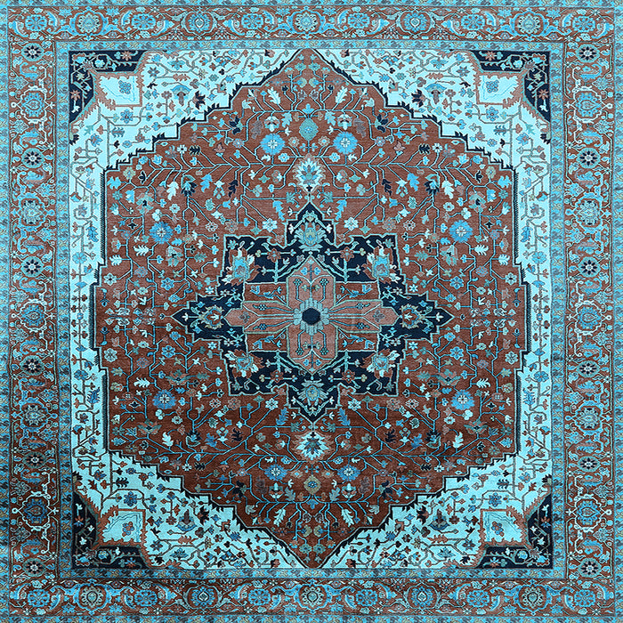 Square Machine Washable Oriental Light Blue Industrial Rug, wshurb2106lblu
