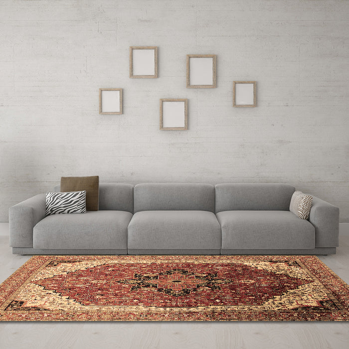 Machine Washable Oriental Brown Industrial Rug in a Living Room,, wshurb2106brn