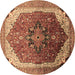 Round Oriental Brown Industrial Rug, urb2106brn