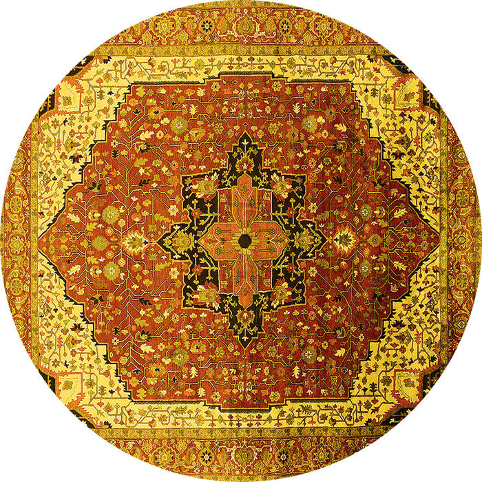 Round Machine Washable Oriental Yellow Industrial Rug, wshurb2106yw