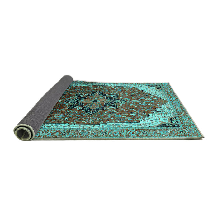 Sideview of Oriental Turquoise Industrial Rug, urb2106turq