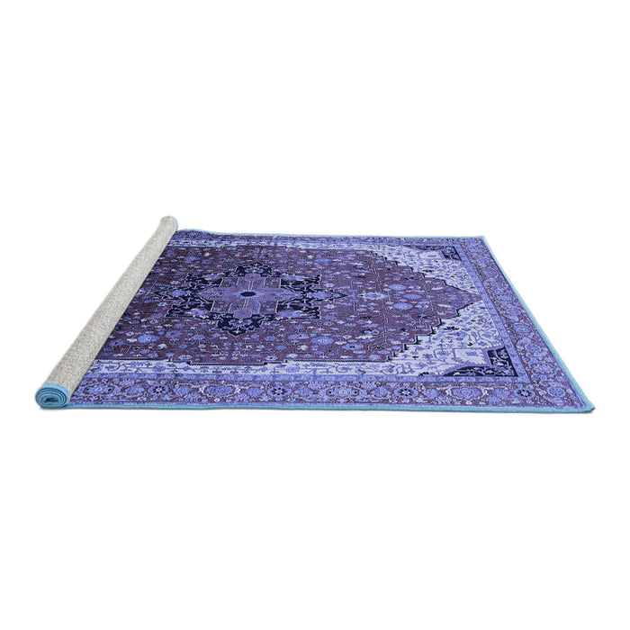 Sideview of Machine Washable Oriental Blue Industrial Rug, wshurb2106blu