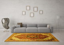 Machine Washable Oriental Yellow Industrial Rug in a Living Room, wshurb2106yw