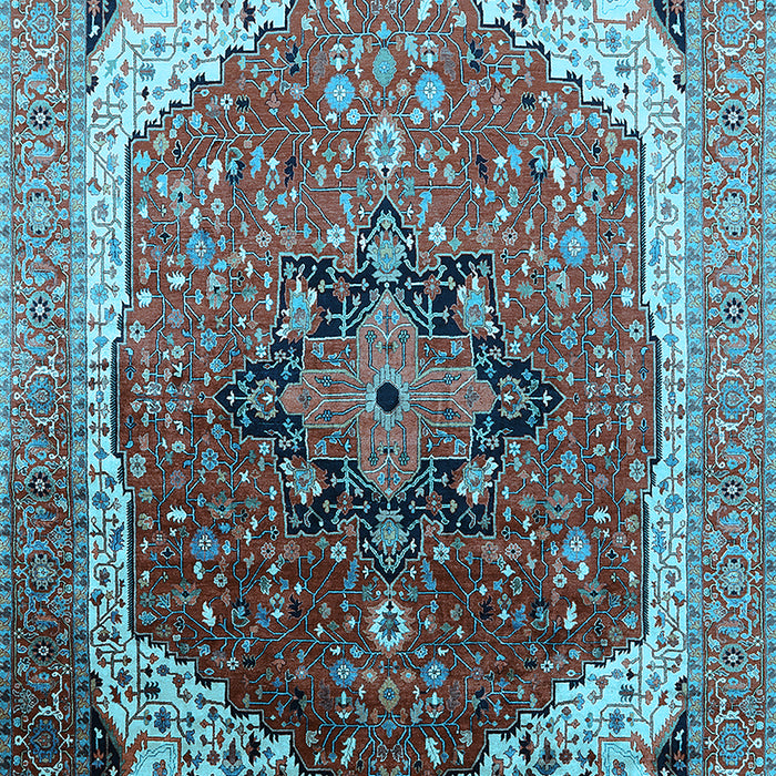 Machine Washable Oriental Light Blue Industrial Rug, wshurb2106lblu