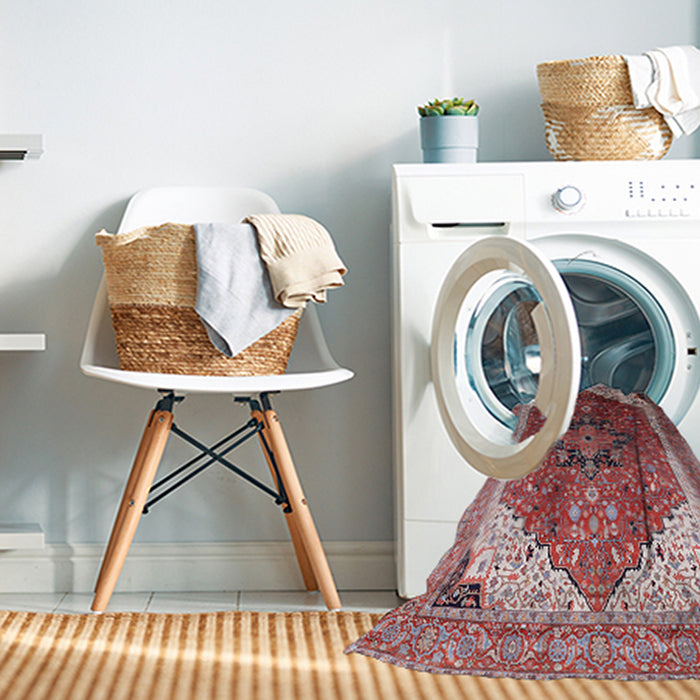 Machine Washable Industrial Modern Silver Pink Rug in a Washing Machine, wshurb2106