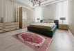 Mid-Century Modern Silver Pink Oriental Rug in a Bedroom, urb2106