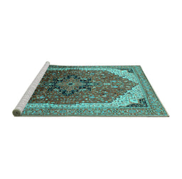 Sideview of Machine Washable Oriental Turquoise Industrial Area Rugs, wshurb2106turq