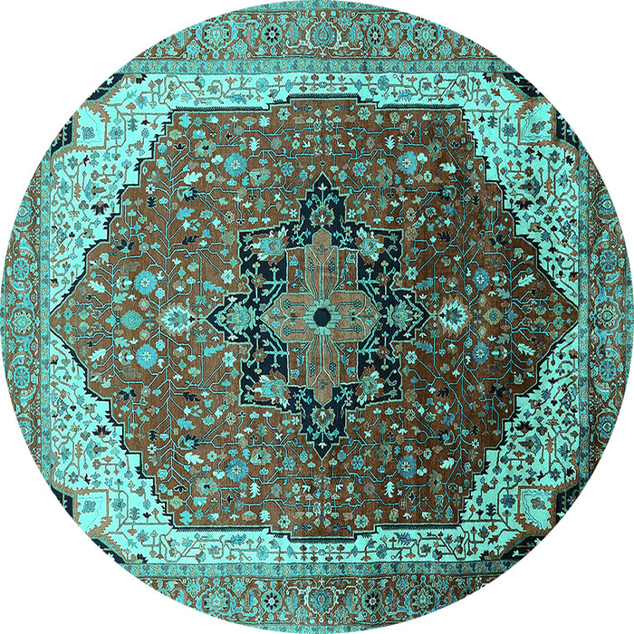 Round Machine Washable Oriental Turquoise Industrial Area Rugs, wshurb2106turq