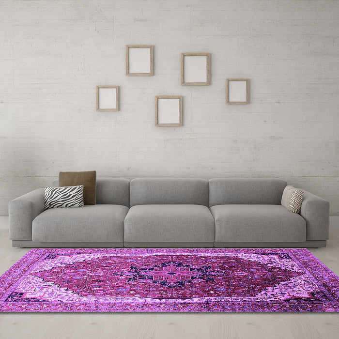 Machine Washable Oriental Purple Industrial Area Rugs in a Living Room, wshurb2106pur